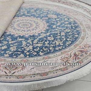 فرش دایره ای 1500 شانه کاشان آبی کاربنی