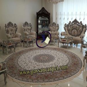 فرش گرد کرم گلبهی طرح سپاهان