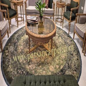 فروش فرش گرد 1200 شانه پتینه سبز کد 300600 با طراحی نوستالژیک