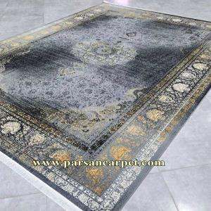 فرش 1200 شانه طرح سروش نقره‌ای گل برجسته | فرش پتینه وینتیج کاشان