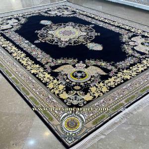 خرید اینترنتی فرش 1200 شانه سرمه ای طرح سولماز