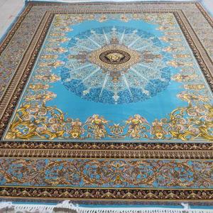 فروش مستقیم فرش 1200 شانه طرح ورساچه با زمینه آبی فیروزه‌ای