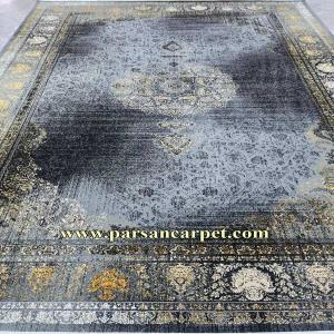 فرش 1200 شانه طرح سروش نقره‌ای گل برجسته | فرش پتینه وینتیج کاشان