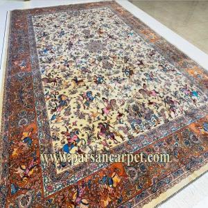 فرش 1500 شانه طرح شکارگاه کرم | کلکسیون راه ابریشم