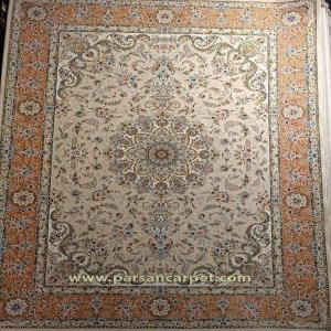 خرید اینترنتی فرش 1500 شانه گل برجسته مدل گلریس رنگ کرم گلبهی