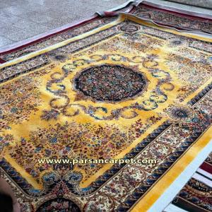 خرید فرش 1500 شانه زرد رنگ ویسکوز درجه یک | فرش لاکچری