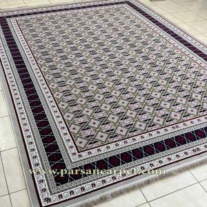 خرید اینترنتی فرش 1500 شانه طرح ترکمن نقره ای
