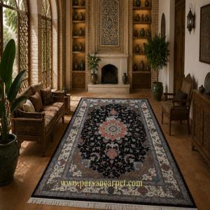 فرش 700 شانه اکریلیک طرح تبریز سرمه ای | فرش دستباف گونه ایرانی اصیل
