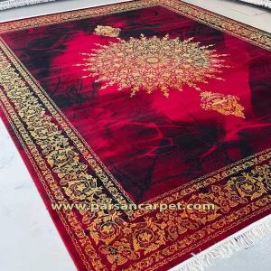 خرید فرش ماشینی 700 شانه رنگ لاکی مدل خورشید