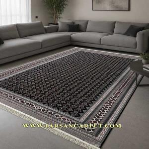 فرش 700 شانه طرح ترکمن سرمه ای | فروش فرش 700 شانه ورژن از کارخانه