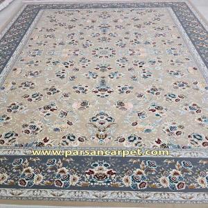 خرید فرش 1200 شانه طرح گلستان بادامی کف ساده با قیمت کارخانه