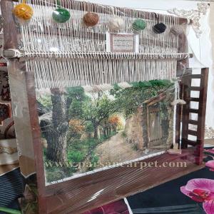 تابلو فرش منظره چاپی روی دار قالی طرح کوچه باغ