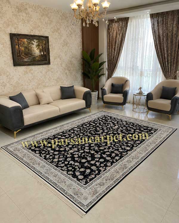 فرش 1200 شانه طرح ابرا سرمه ای