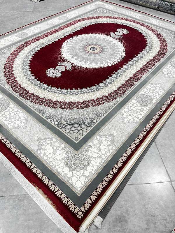 خرید فرش 1200 شانه لاکی گل برجسته | جدیدترین مدل صدرا کاشان