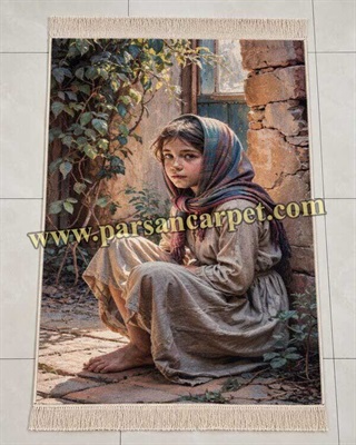 تابلو فرش چاپی عکس چهره طرح دختر روستا