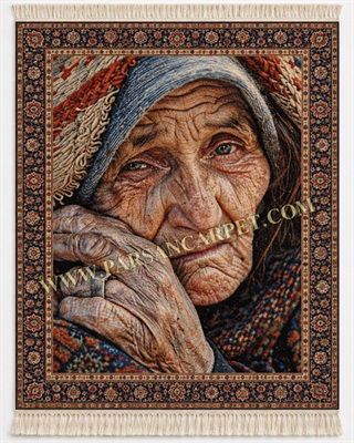 تابلو فرش چهره سفارشی با عکس دلخواه طرح پرتره پیرزن