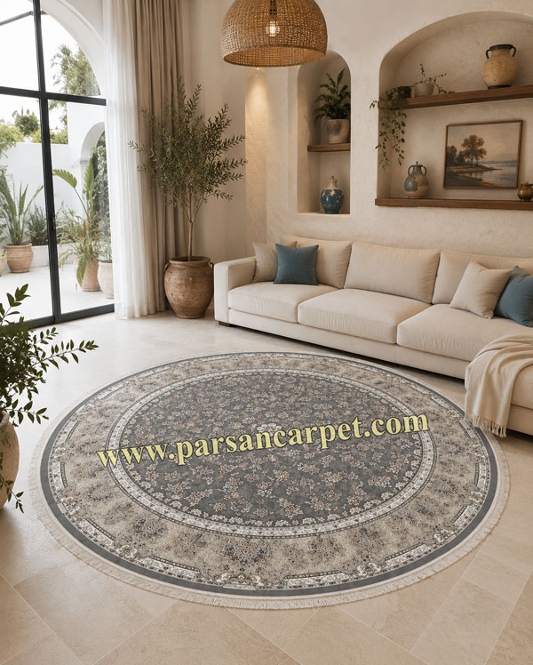 فرش گرد 1200 شانه مدل روژان دودی