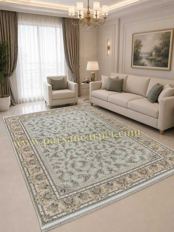 فرش 1200 شانه طرح روژان رنگ سیلور (نقره ای)