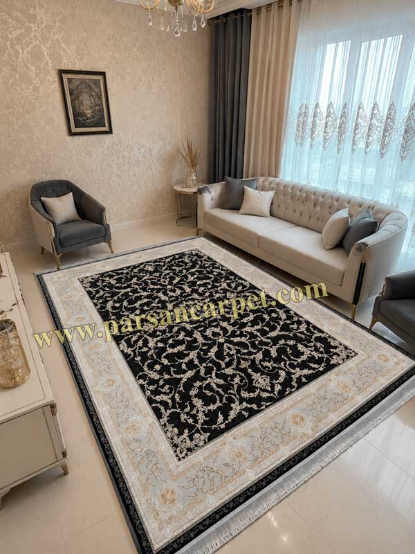 فرش 1200 شانه سرمه ای طرح آنا | افشان طلاکوب