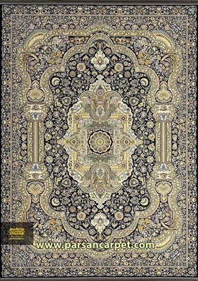 خرید فرش 1200 شانه طرح باستان سرمه‌ای فرحزاد