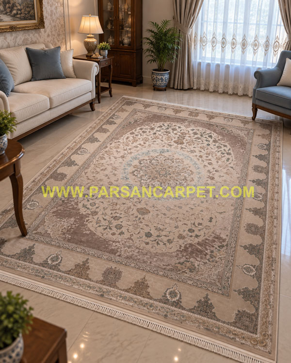 فرش 1200 شانه وینتیج لایت کد 1072 بژ روشن