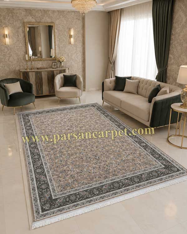 فرش 1200 شانه سرمه ای طرح ابرا بژ