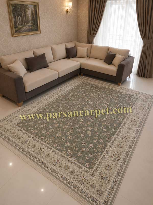 فرش 1200 شانه سرمه ای طرح ابرا دودی