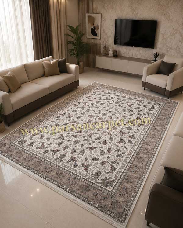 خرید فرش 1200 شانه نقشه روژان کرم