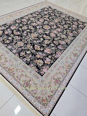 فرش 1200 شانه طرح بهشت سرمه ای | خرید فرش ماشینی کاشان