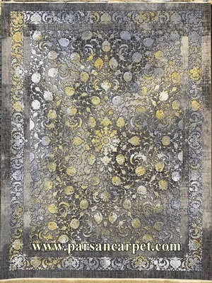خرید فرش 1200 شانه طلاکوب وینتیج مدل میلا زغالی