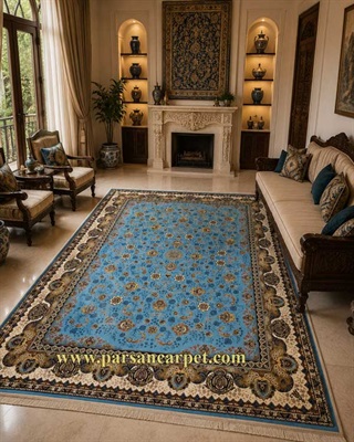 فروش اینترنتی فرش 1200 شانه آبی رنگ اصل کاشان با ضمانت کد 3830