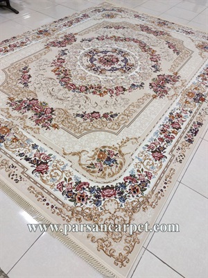 خرید فرش 1200 شانه کرم صدفی طرح فرانسوی