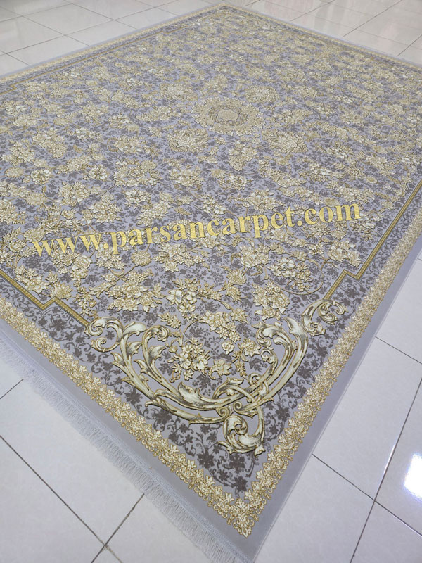 فرش 1200 شانه گل برجسته نقره ای طلاکوب کد 1376