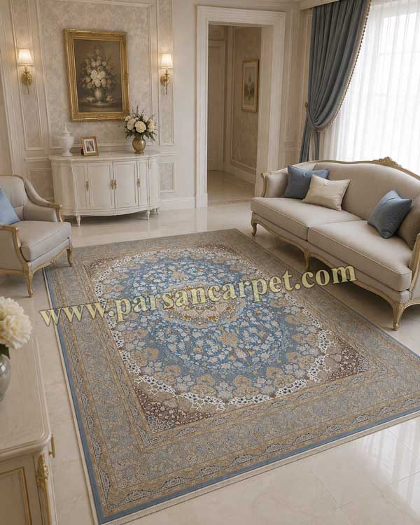 کارخانه فرش 1500 شانه طرح مهرگان آبی کد 5252