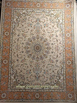 خرید اینترنتی فرش 1500 شانه گل برجسته مدل گلریس رنگ کرم گلبهی