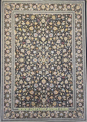 کارخانه فرش 1500 شانه برجسته هایبالک مدل بهگل رنگ سرمه‌ای