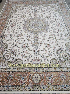 فرش 1500 شانه سفید مسی طرح گلریس کلاسیک