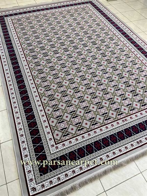 خرید اینترنتی فرش 1500 شانه طرح ترکمن نقره ای
