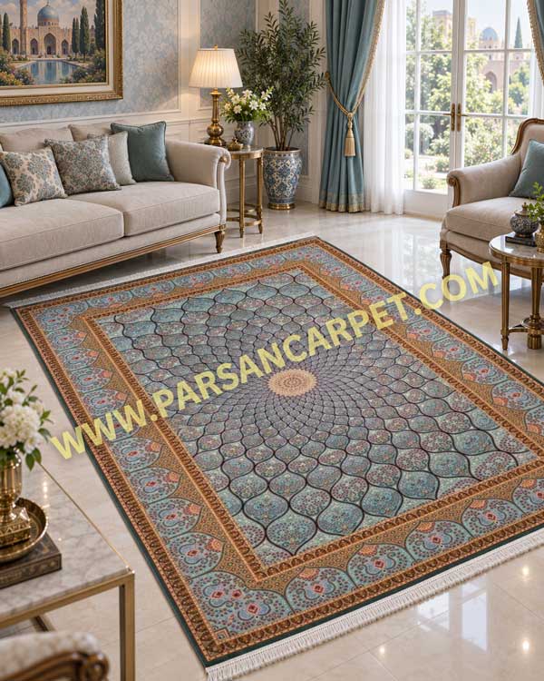 فرش 1700 شانه طرح گنبدی آبی