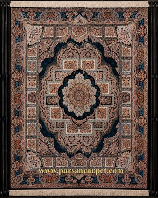 فرش 500 شانه طرح حوض نقره سرمه‌ای