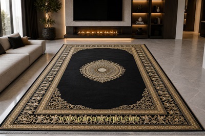 فروش فرش 500 شانه ورژن ارزان قیمت سرمه ای طرح فرشته