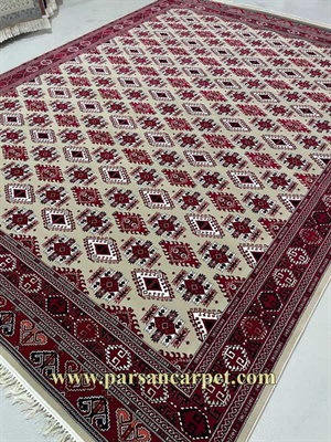 فرش 700 شانه طرح ترکمن حصار گل | فرش سنتی