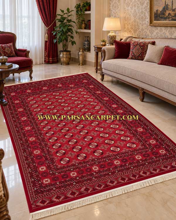 فرش 700 شانه سنتی طرح ترکمنی قرمز لاکی کد 4760