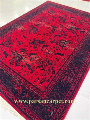 فرش 700 شانه لاکی سنتی ایرانی طرح شکارگاه