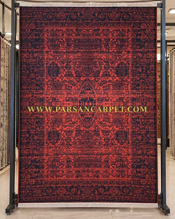 فرش ۷۰۰ شانه سنتی وینتیج کد ۶۱۶۲ لاکی با طرح پتینه کهنه‌نما