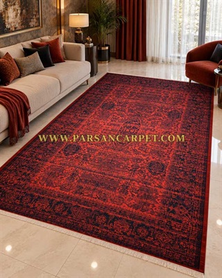 فرش ۷۰۰ شانه سنتی وینتیج کد ۶۱۶۲ لاکی با طرح پتینه کهنه‌نما