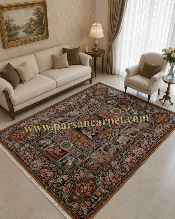فرش طرح باغ ارم 700 شانه سبز