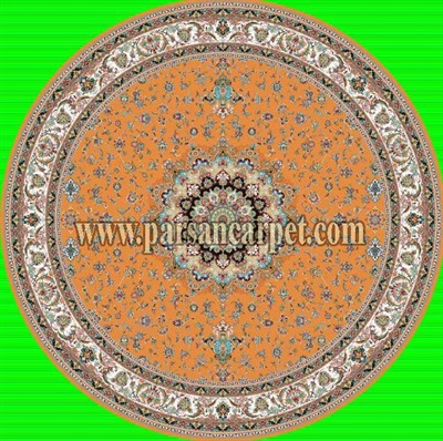 فرش گرد 1200 شانه نارنجی 9 متری ترنج دار