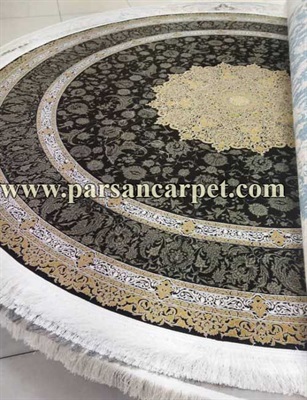 فرش دایره ای شکل سرمه ای طرح ترنج دار