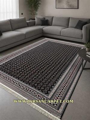 فرش 700 شانه طرح ترکمن سرمه ای | فروش فرش 700 شانه ورژن از کارخانه